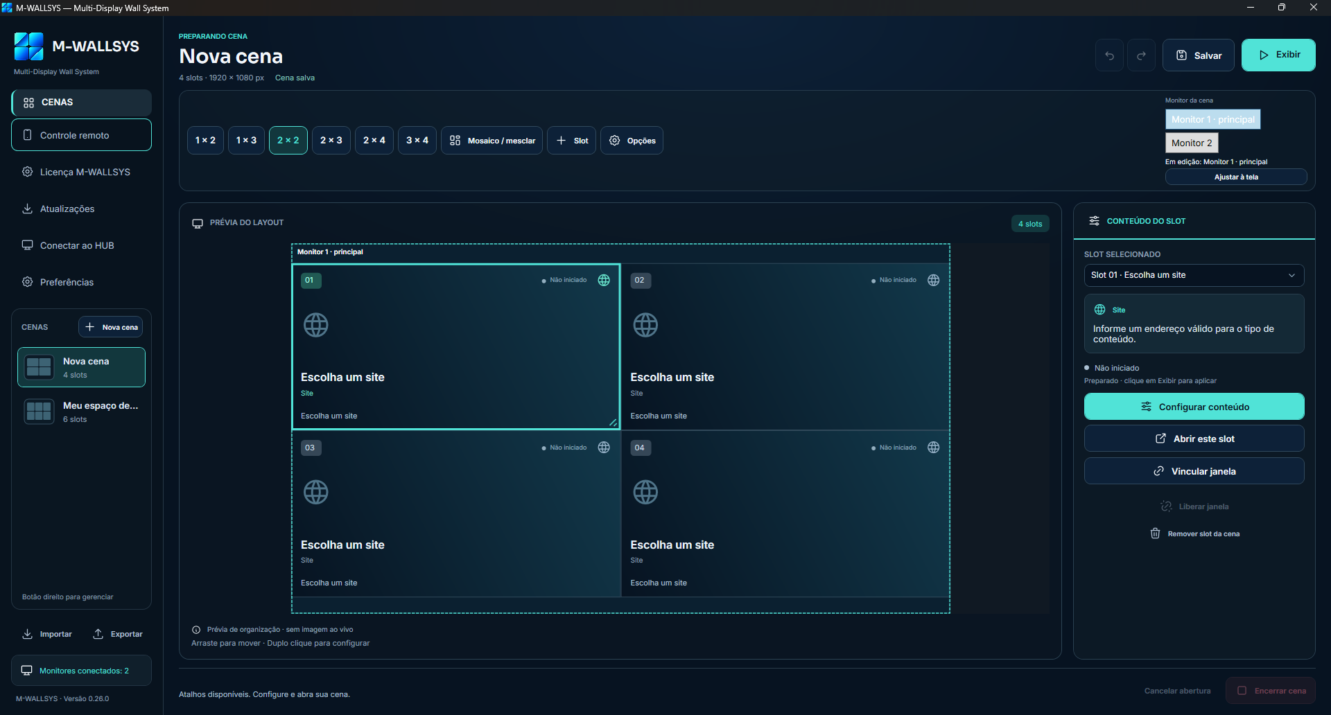 M-WALLSYS scene editor · Interface preview. Application interface shown in Portuguese.